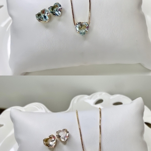 Conjunto Ponto de Luz Coração de Zircônia Cores Variadas