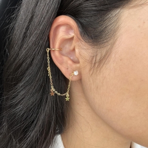 Brinco Fio elo Cadeadinho Estrela com Piercing Base com Ponto de Luz