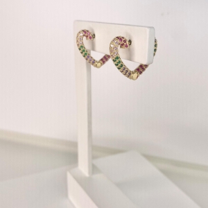 Brinco Coração Cravejado 50% colorido 