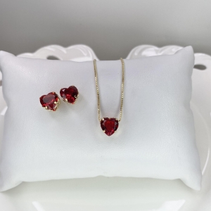 Conjunto Ponto de Luz Coração de Zircônia Cores Variadas