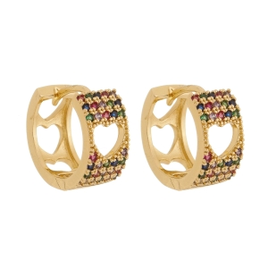 Brinco Argolinha Microzircônia Colorida com Coração Vazado