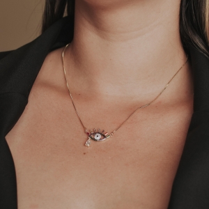 Colar Olho Grego Cravejada e Coroa de Zircônias Navete