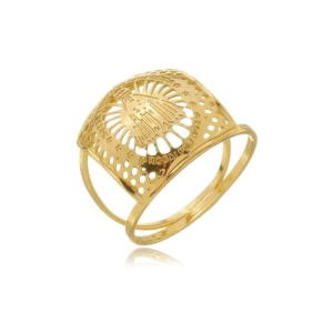 Anel nossa senhora quadrada diamantada