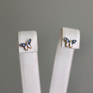Brinco borboleta resinado azul e branco