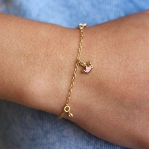 Pulseira coroa rosa resinada com ponto de luz