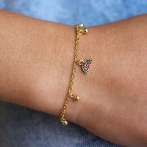 Pulseira melancia microzircônia com bolinhas