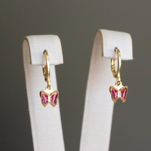 Brinco argolinha articulada borboleta rosa