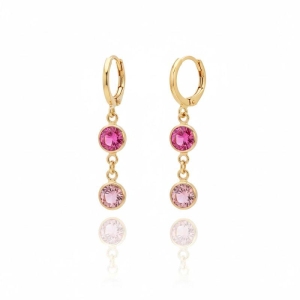 Brinco Argola Articulada Duas Zircônias Rosa