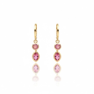 Brinco Argolinha Articulada Coração Rosa + Zircônia