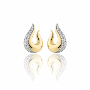 Brinco Gota Lisa Torta com Zirônia Lateral