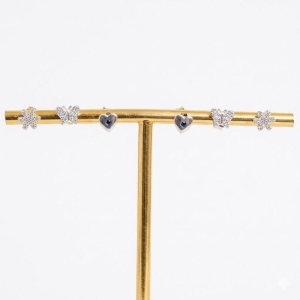 Trio Brinco Borboleta / Coração / Flor Cravejado Mini