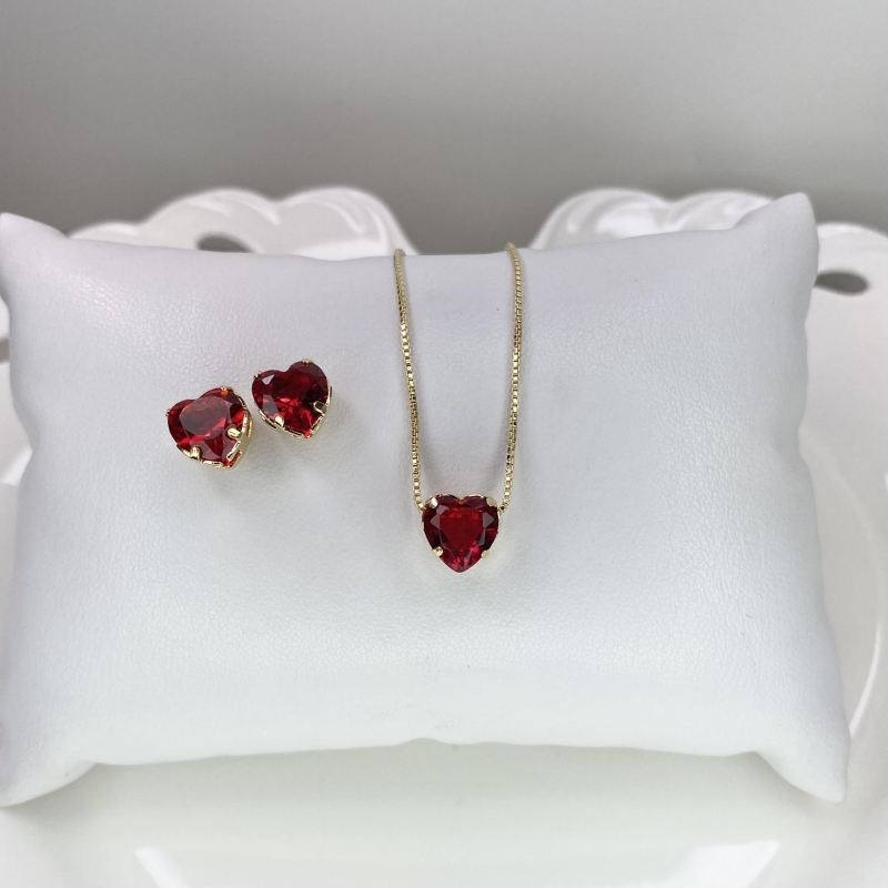 Conjunto Ponto de Luz Coração de Zircônia Cores Variadas