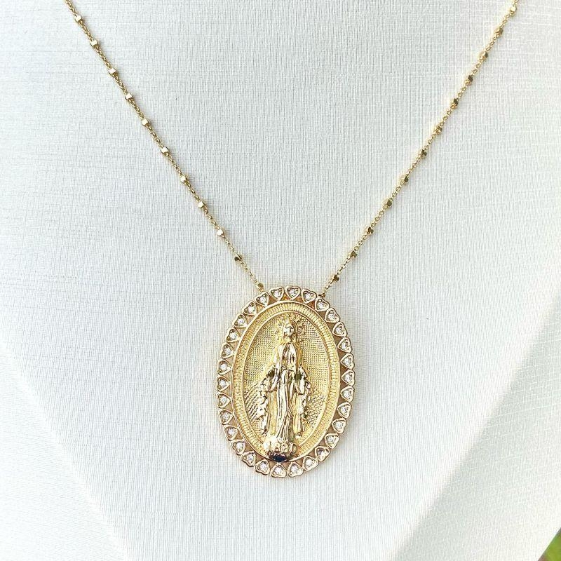 Colar nossa senhora das gracas zircônia em volta