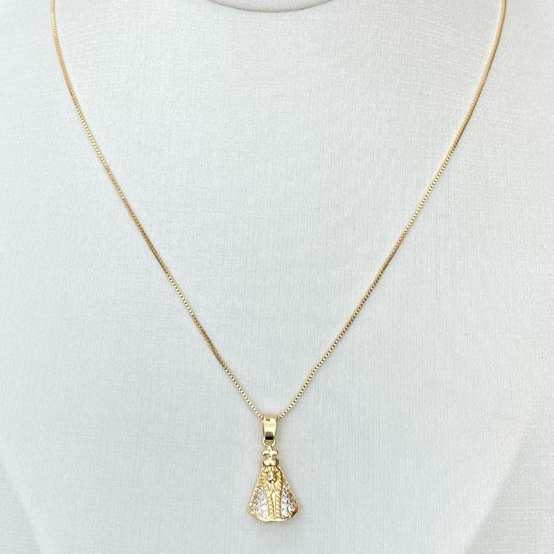 Colar  nossa senhora zircônia cristal  15 mm