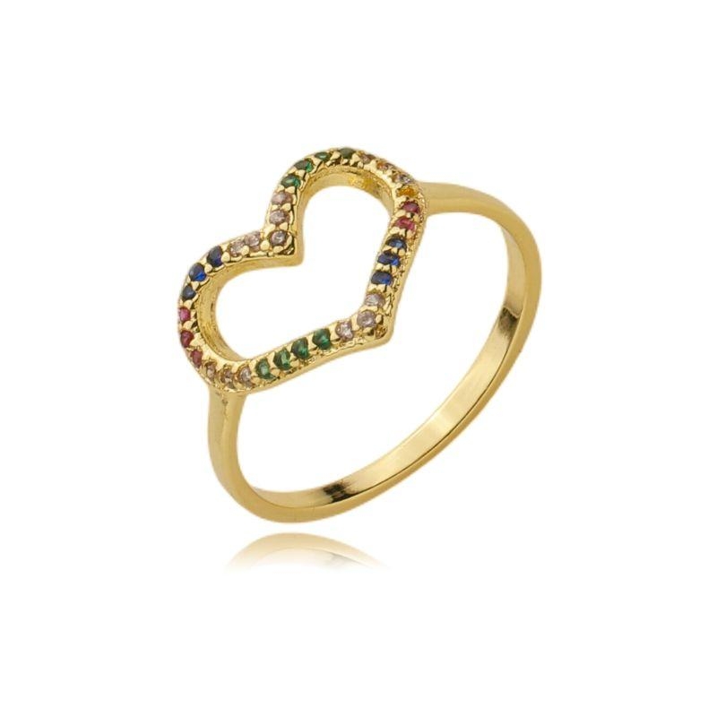 Anel coração vazado com microzircônia COLORIDA