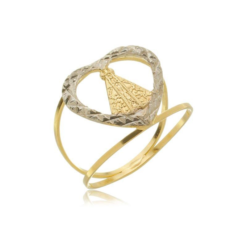 Anel nossa senhora  diamantada com aplique de ródio