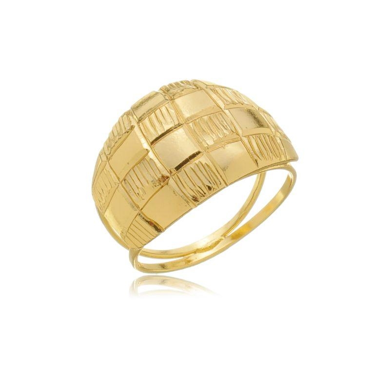 Anel Réplica 3 Ouros diamantado rede quadrado trançado