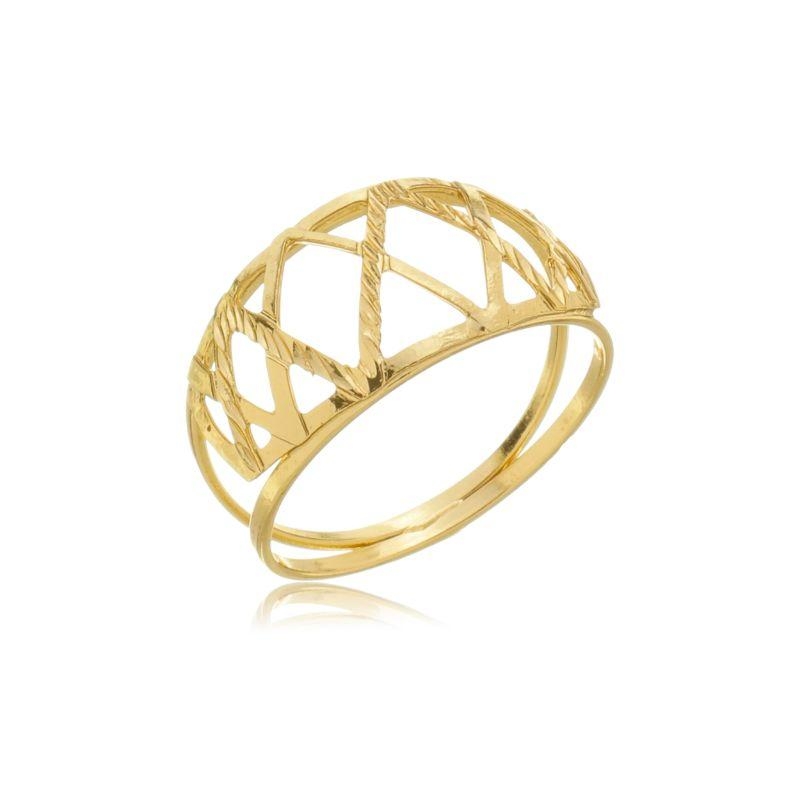 Anel Réplica 3 Ouros fosco diamantado geometrico