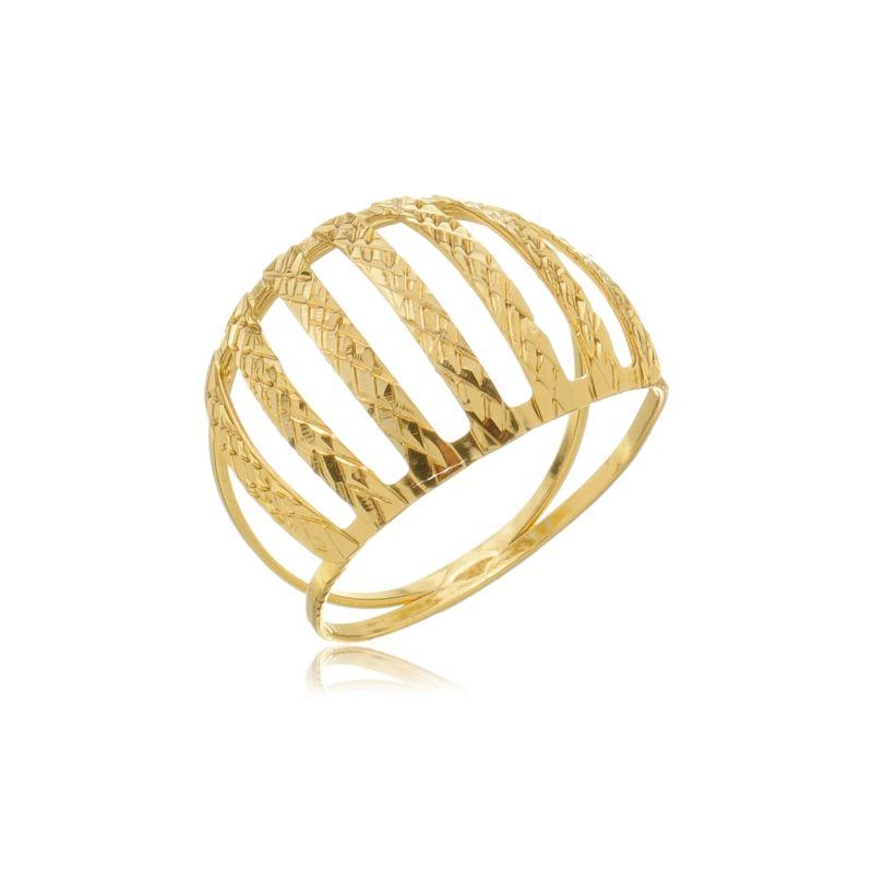 Anel Réplica 3 Ouros fosco diamantado linhas grossas