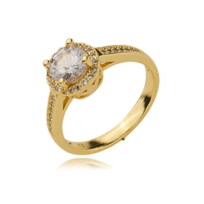 Anel solitário cravejado microzircônias luxo