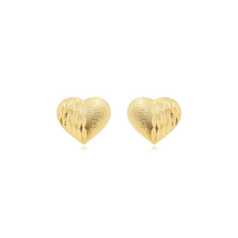 Brinco réplica 3 ouros coração diamantado e fosco