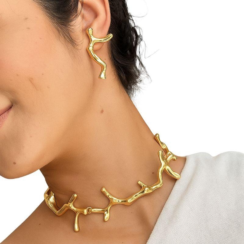 Conjunto colar e brinco organico espículas