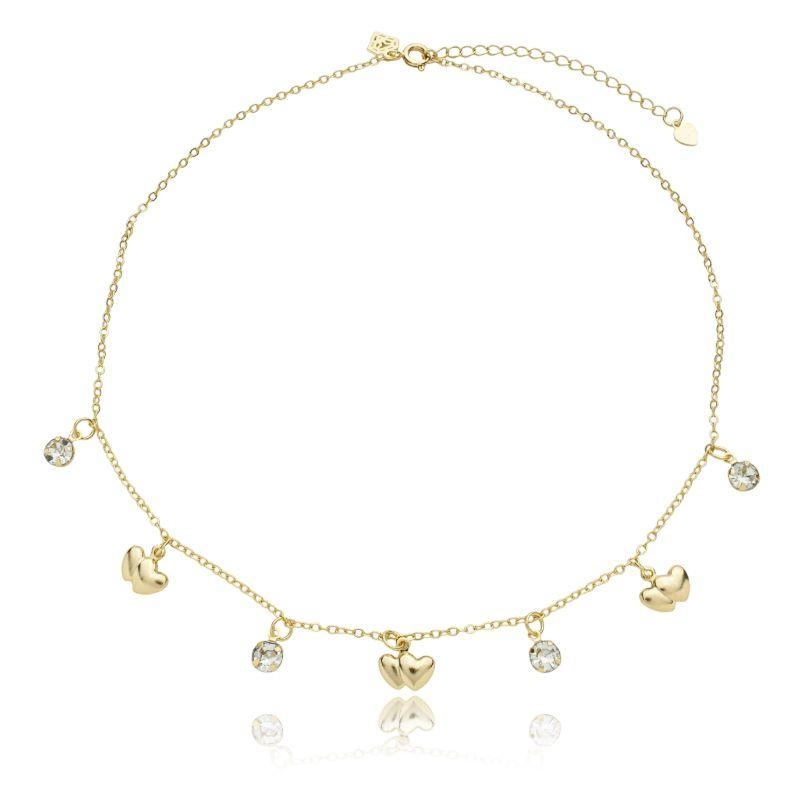 Gargantilha elinho coração duplo 2 zircônia 35 cm + ext