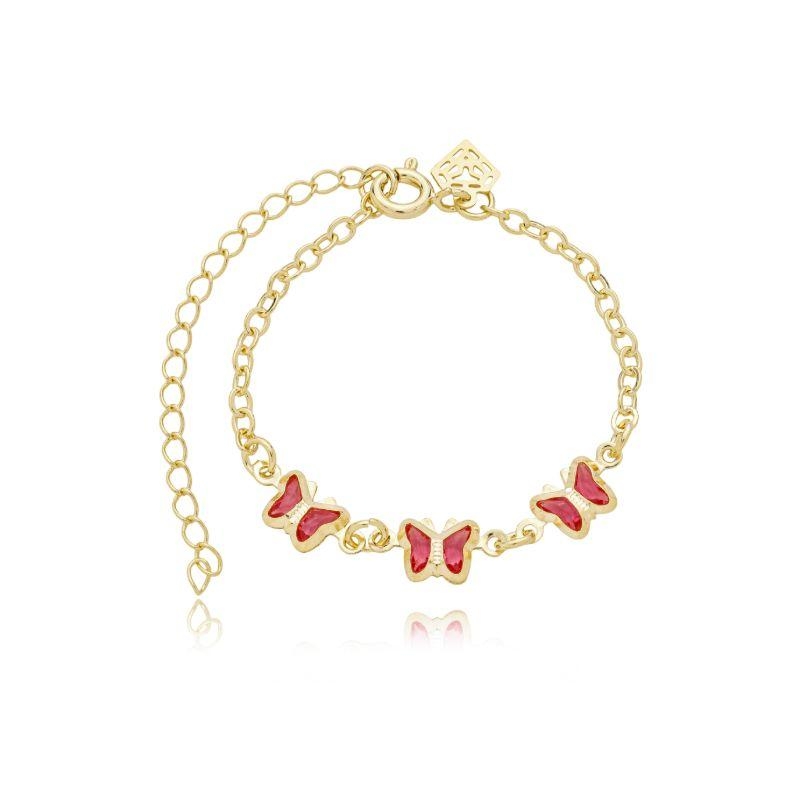 Pulseira cadeadinho 3 borboletas rosa 11 cm + ext