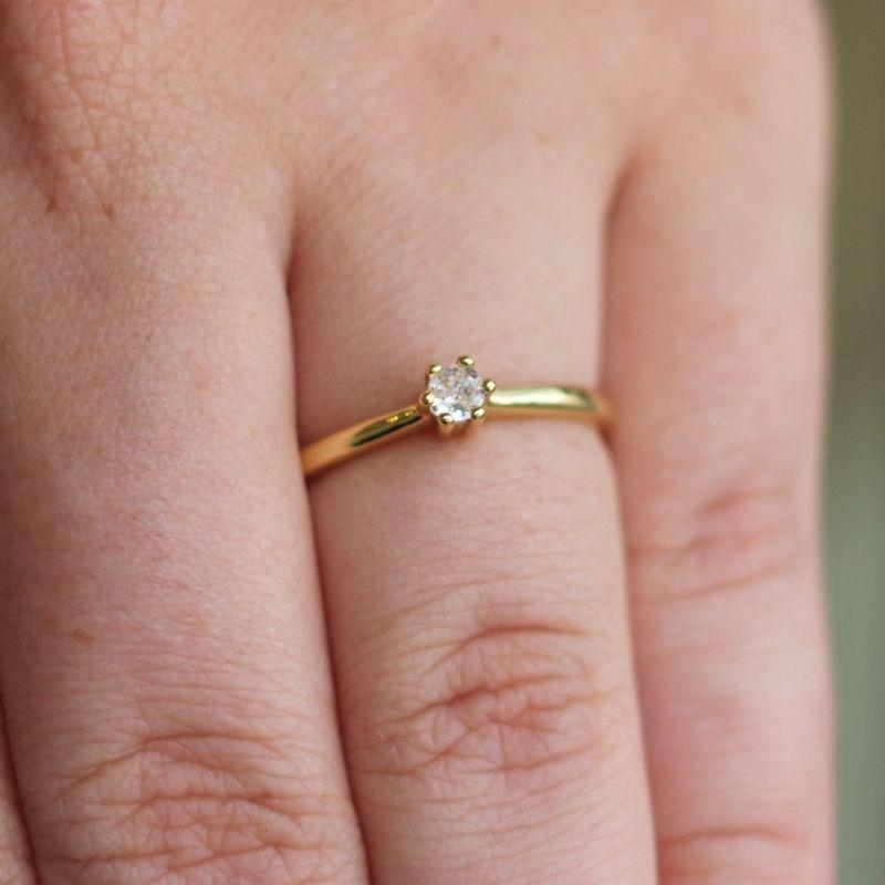 Anel Solitário Aro Simples caixa baixa - Pedra 4 MM