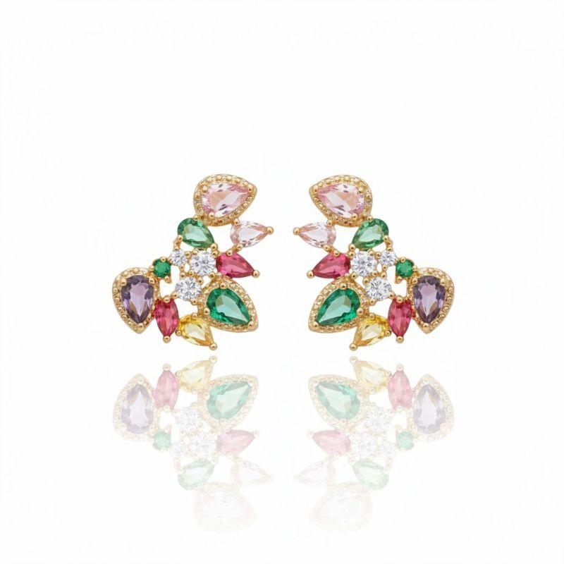 Brinco Air Cuff Zircônia Lilas Rosa Verde Laranja Rosa