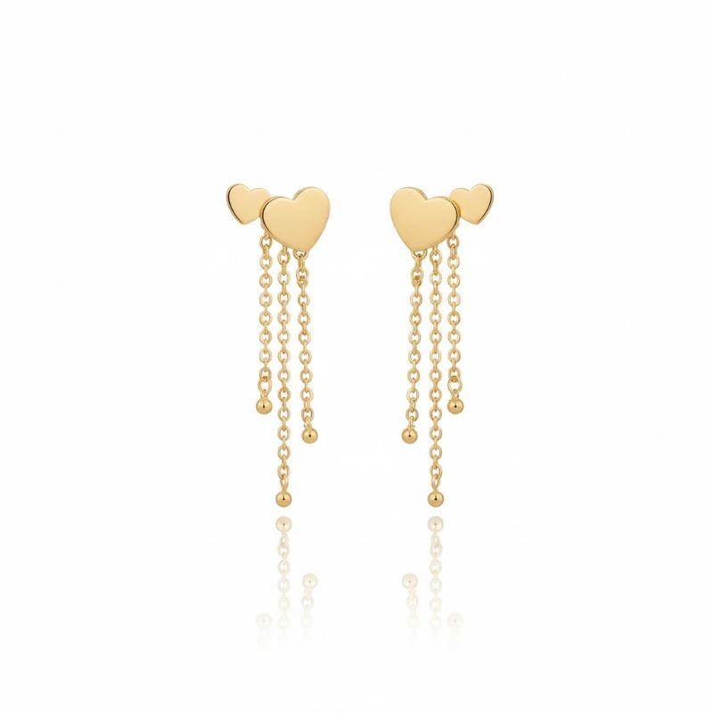 Brinco Coração Air Cuff com Corrente Cartie e Bolinha