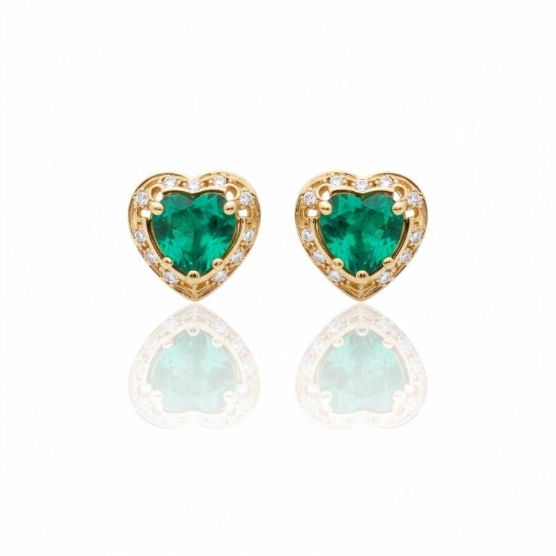 Brinco Coração Luxo Turmalina