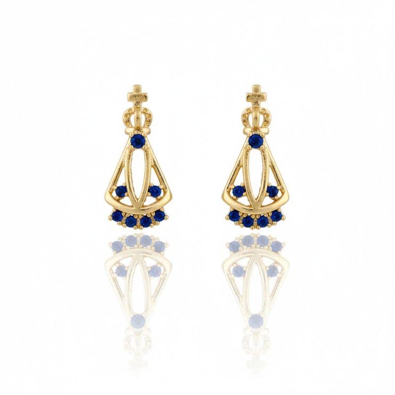 Brinco Nossa Senhora 20mm Zircônia Azul