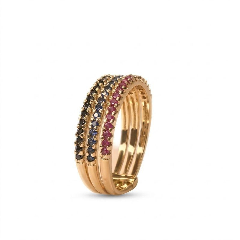 Anel Três Aros Rosa/Azul/Preto