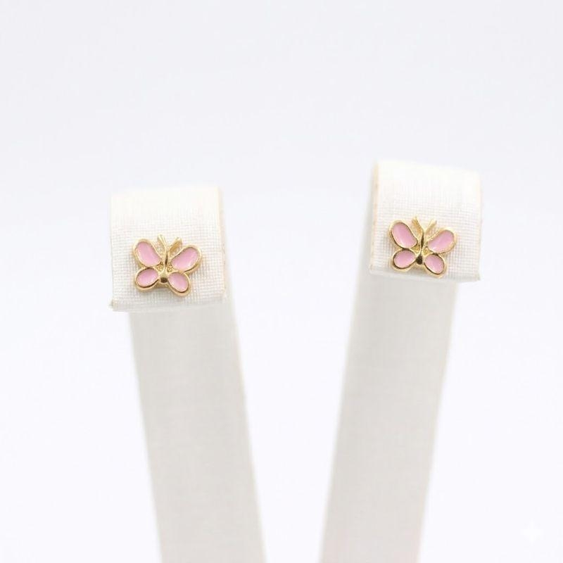 Brinco Borboleta Resinada Rosa Bebe