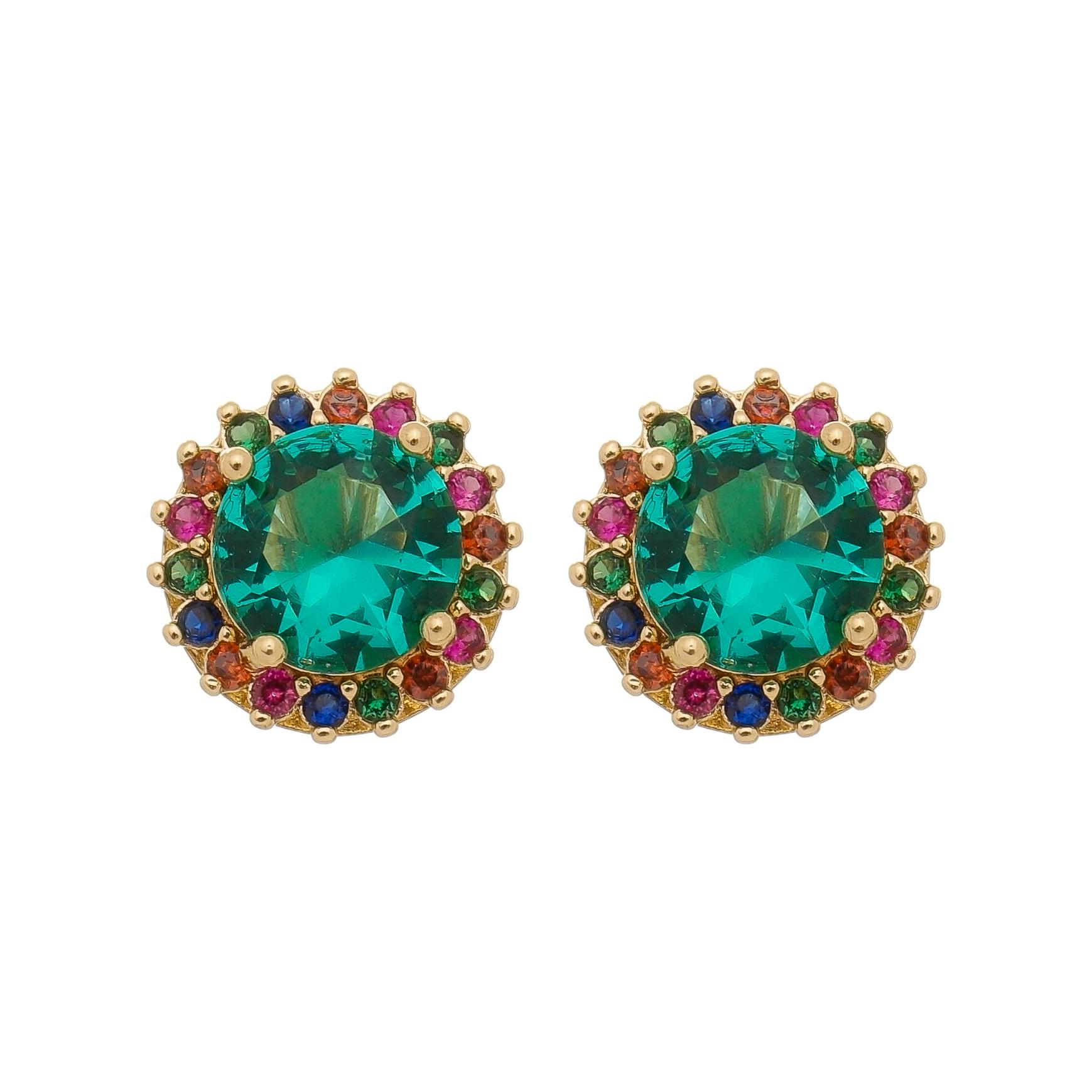 Conjunto Redondo Verde Turmalina Contorno Cravejado Colorido