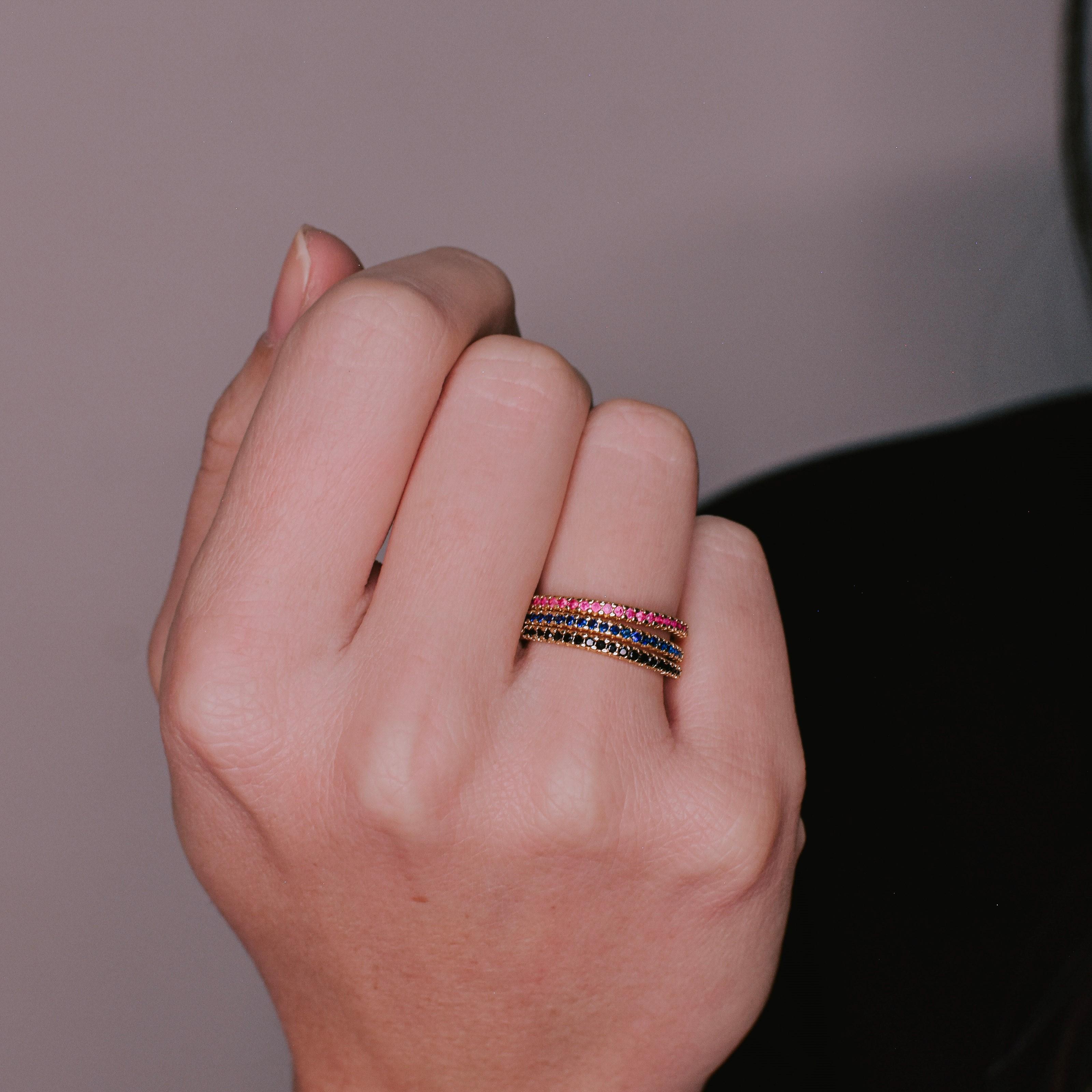 Anel  Três Aros Rosa/Azul/Preto