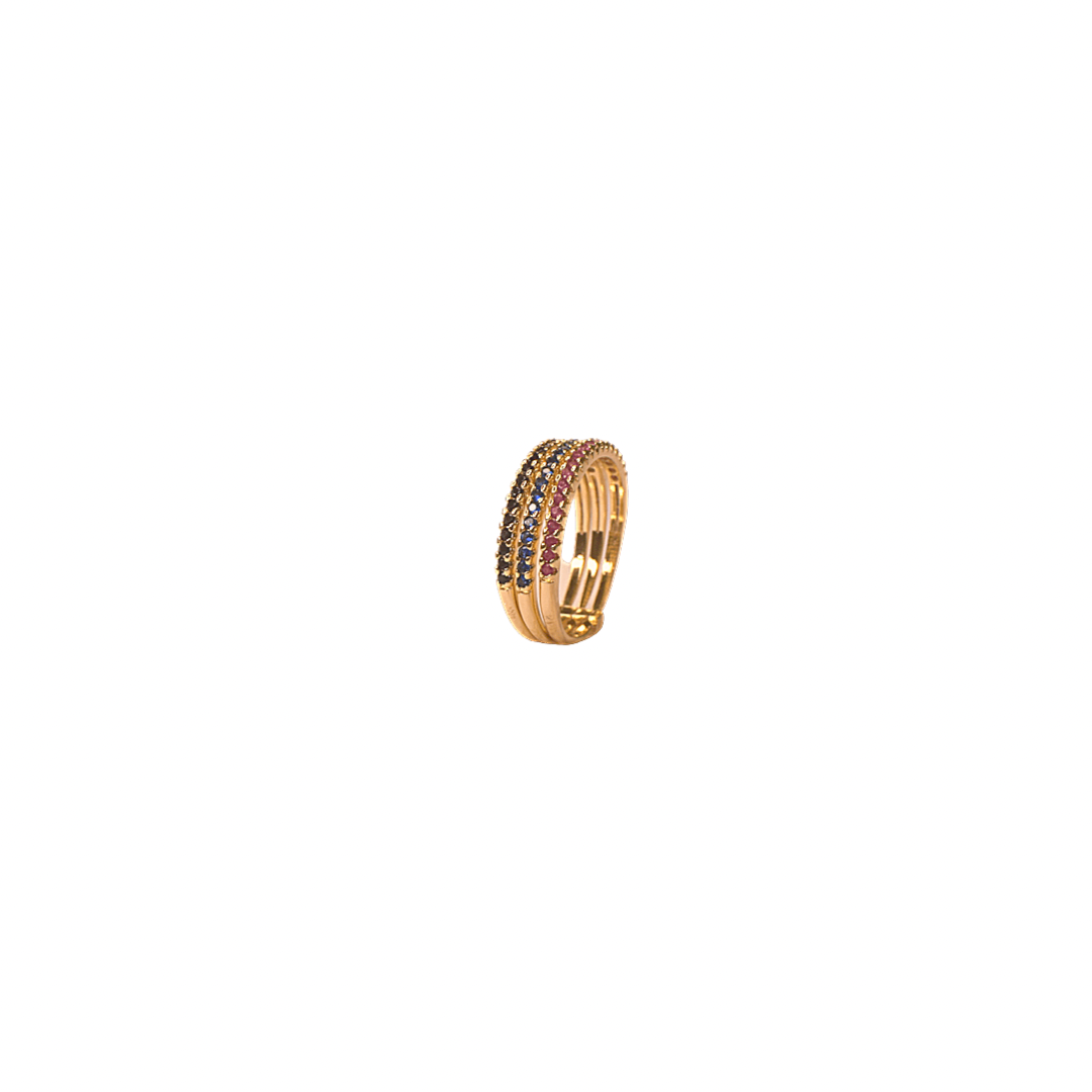 Anel  Três Aros Rosa/Azul/Preto