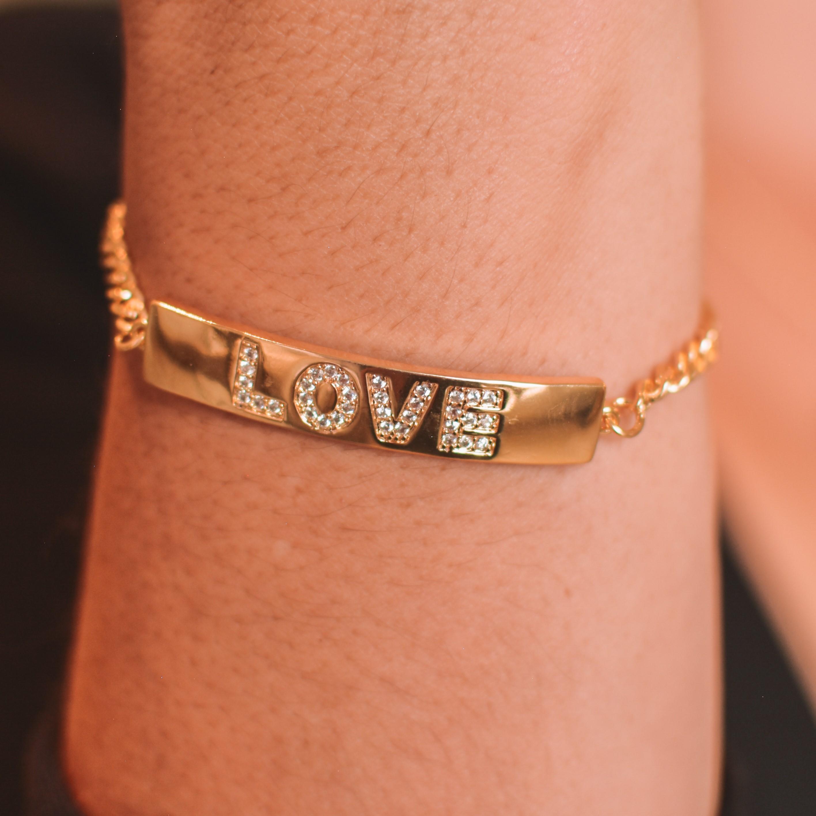 Pulseira Chapa Cravejada Love