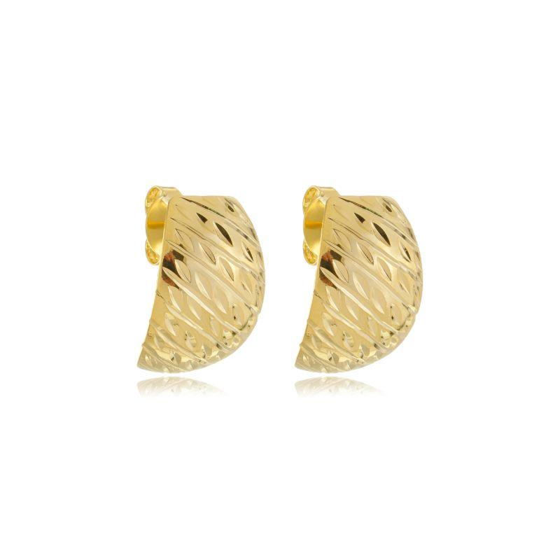 Brinco réplica 3 ouros retangular riscado diamantado