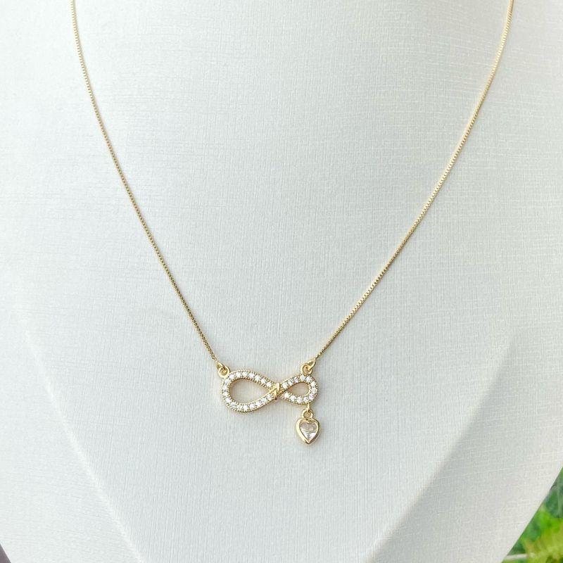 Colar infinito vazado microzircônia com gota