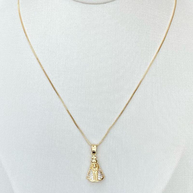 Colar  nossa senhora zircônia cristal  15 mm