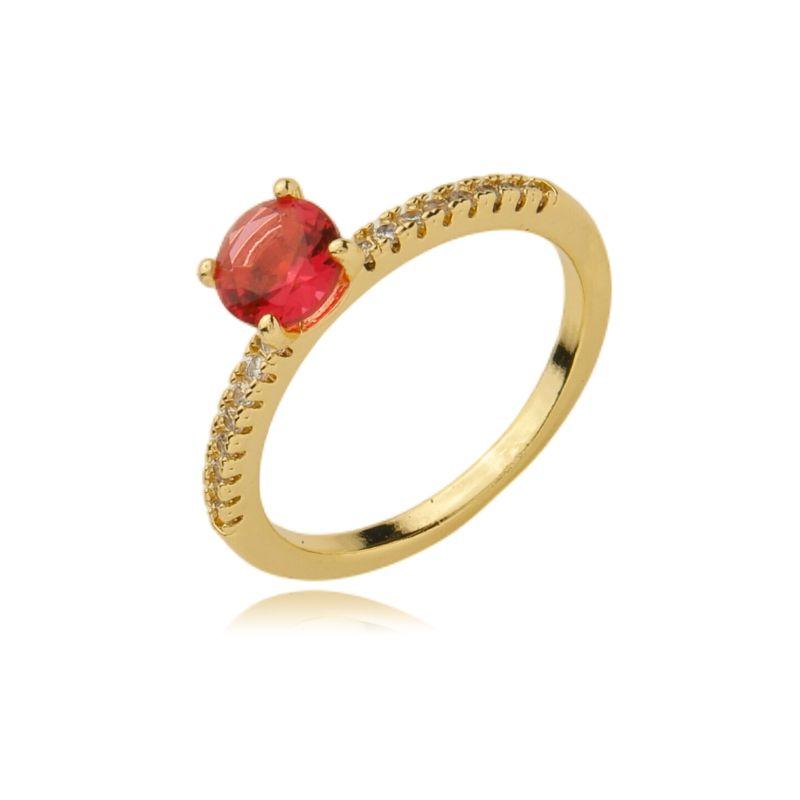 Anel Solitário zircônia central redonda colorida aro microzircônia cristal