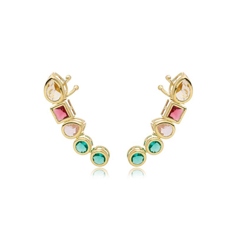 Brinco aircuff  zircônia colorida multiformas