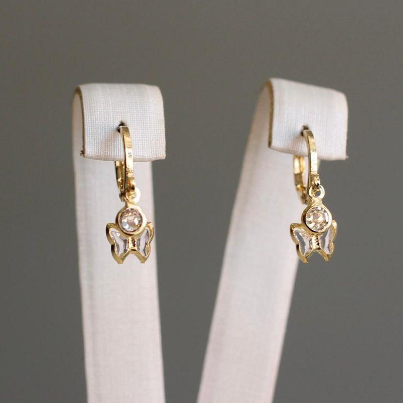 Brinco argolinha articulada com borboleta cristal + zirconia