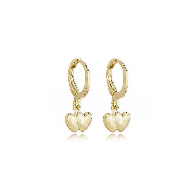 Brinco argolinha articulada coração duplo