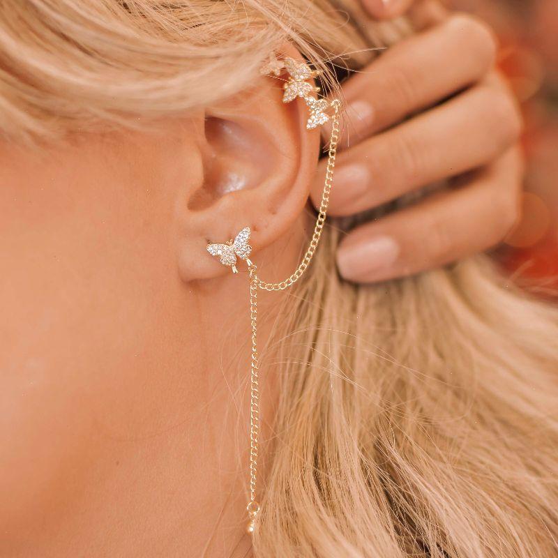 Brinco Borboleta Com corrente Air Cuff