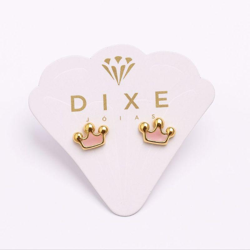 Brinco coroa resinada rosa bebe