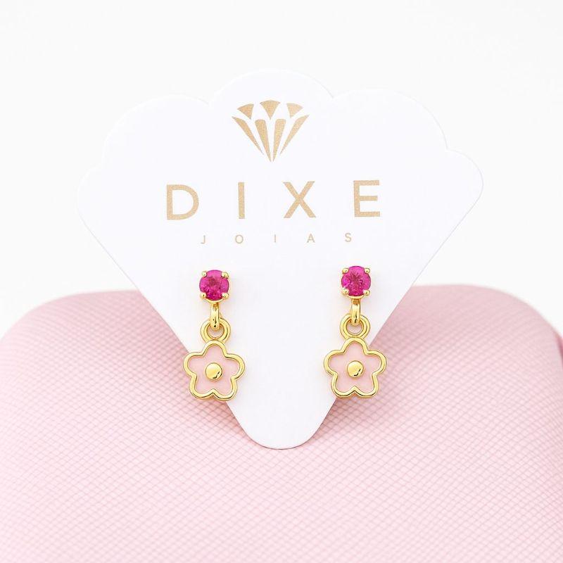 Brinco flor resinada rosa bebe