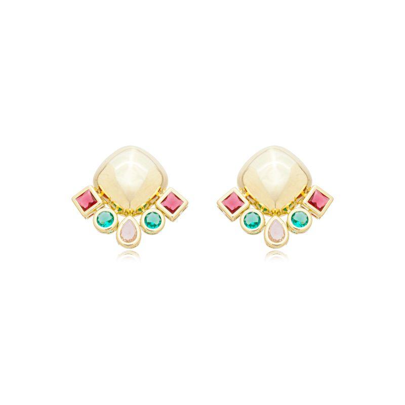 Brinco quadrado zircônia colorida multiformas